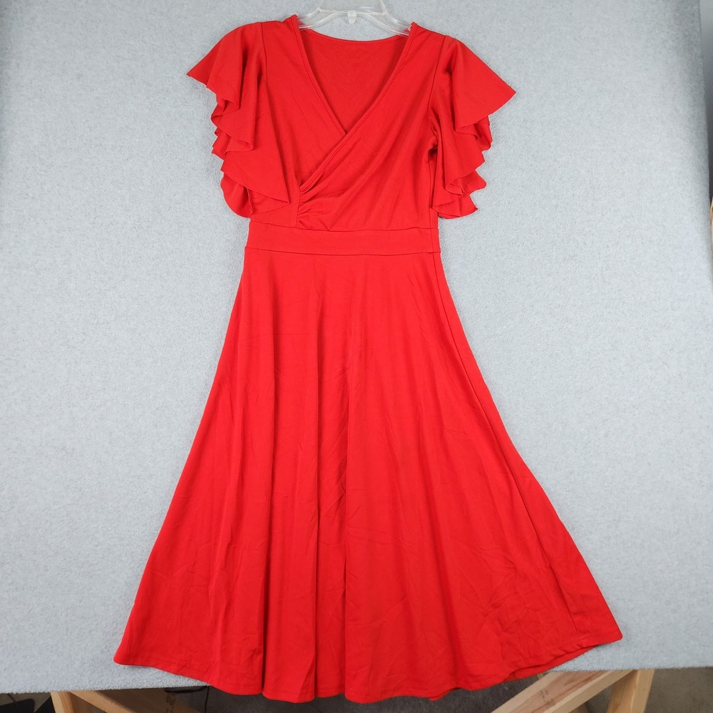 LYANER A-Line Dress Womens Small Red Surplice V-Neck Flutter Sleeve Cocktail